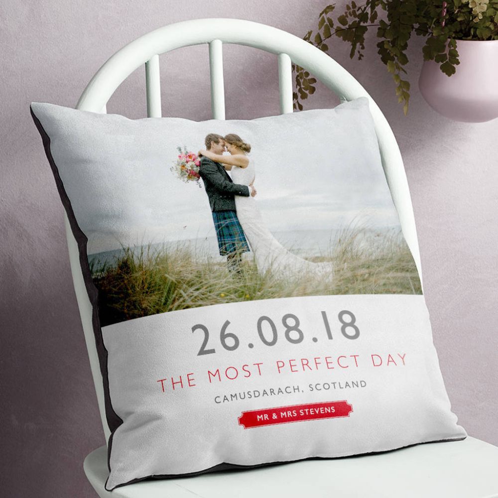 Personalised wedding photo cushion