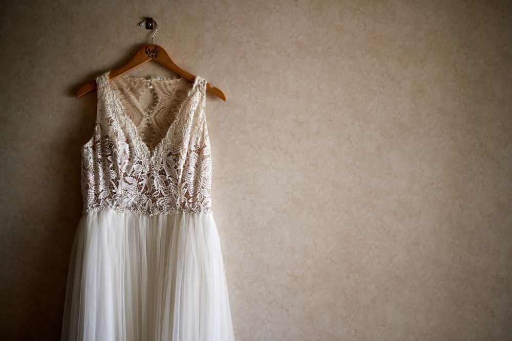 Wedding dress on a bespoke hanger