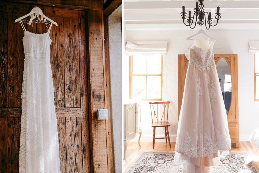 Wedding dresses hanging up