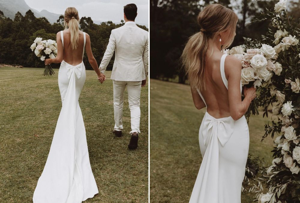 Backless bow wedding dress